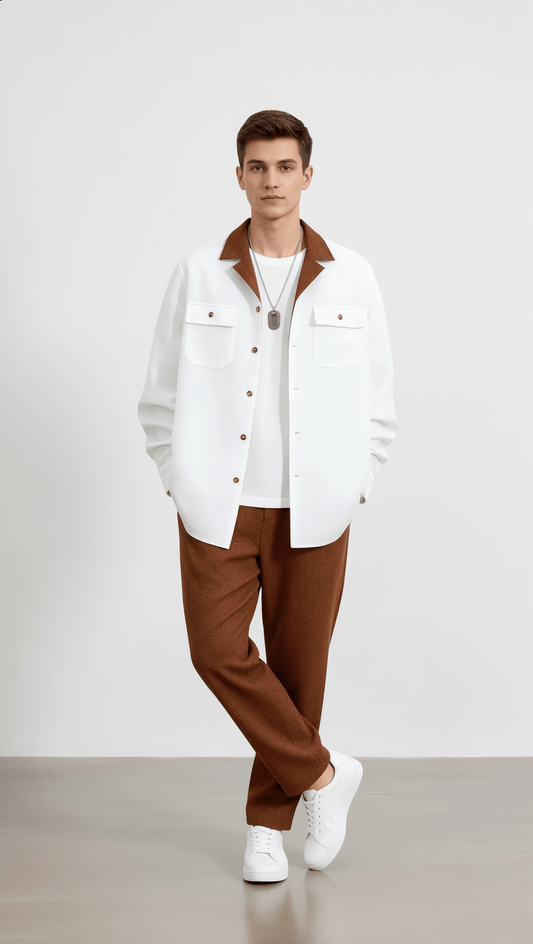 Men’s Casual Two-Piece Linen Blend Set – Relaxed Fit Shirt & Pants