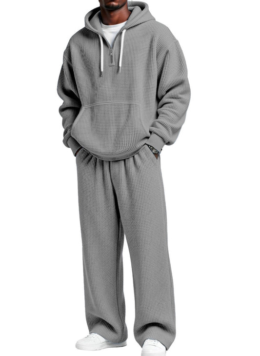 Men’s Waffle Knit Hoodie Set – Breathable Premium Tracksuit