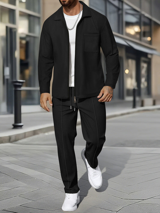 Solid color zipper placket lapel slim fit men's jacket suit