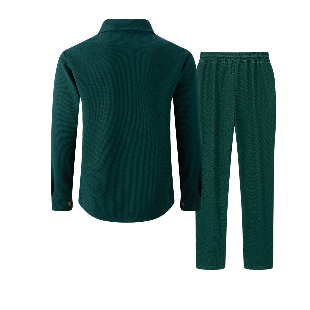 🆕🔥New waffle-print solid color double-pocket cardigan shirt set