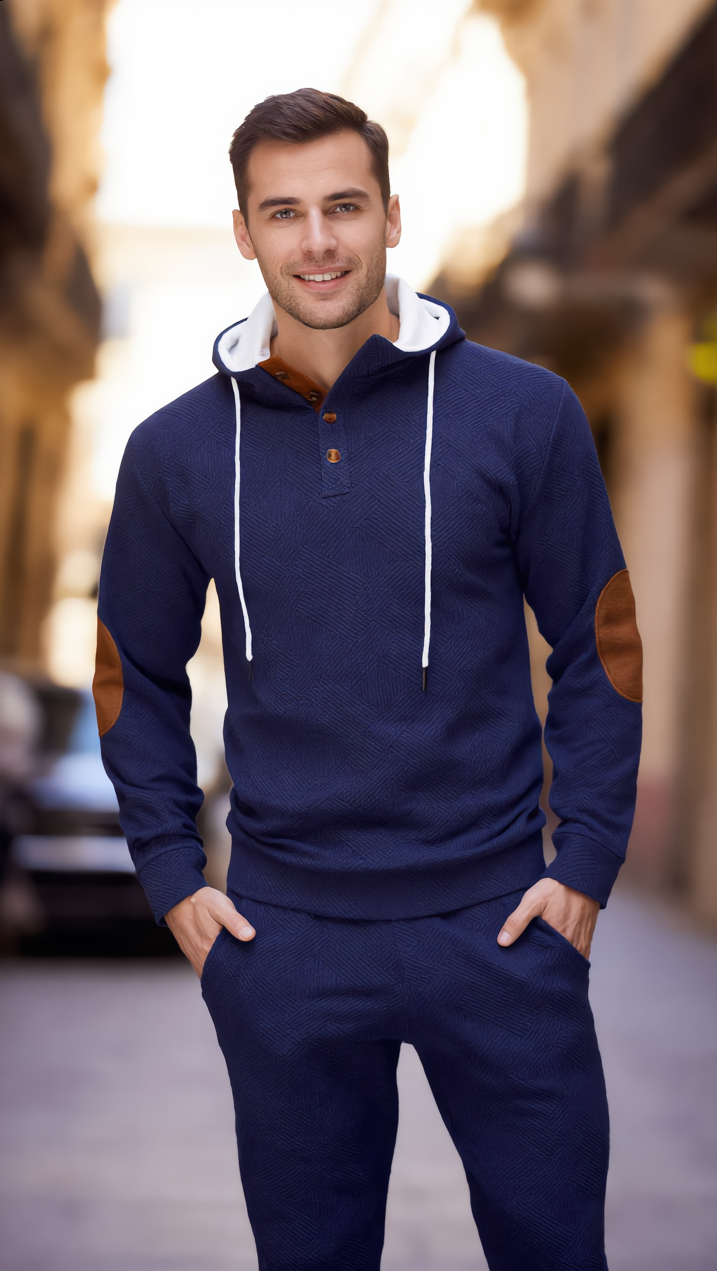 Men 2 Pieces Set Contrast Color Drawstring Hooded Sweatshirt And Sweatpants Casual Tracksuit Men Sweat Suits