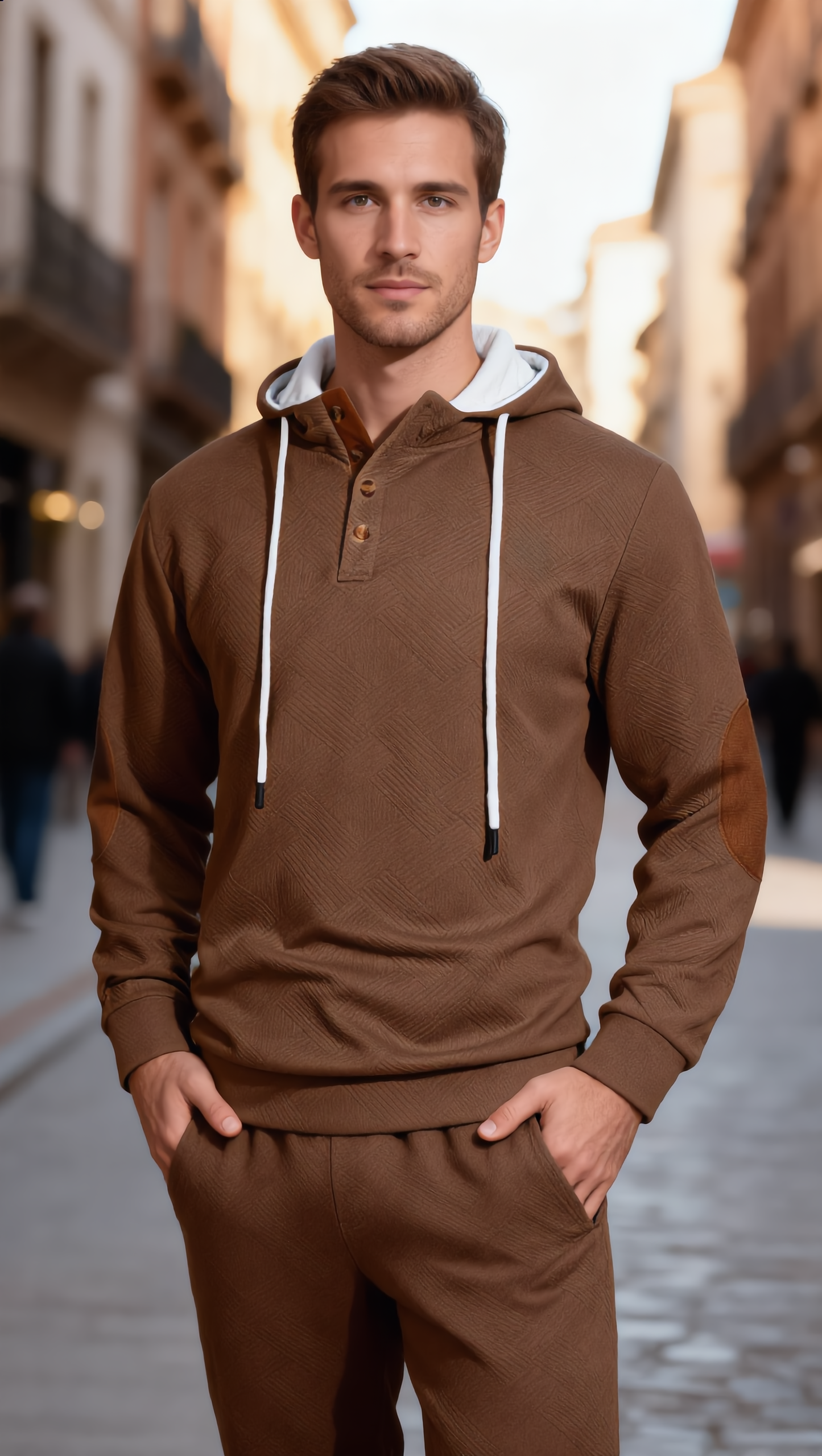 Men 2 Pieces Set Contrast Color Drawstring Hooded Sweatshirt And Sweatpants Casual Tracksuit Men Sweat Suits