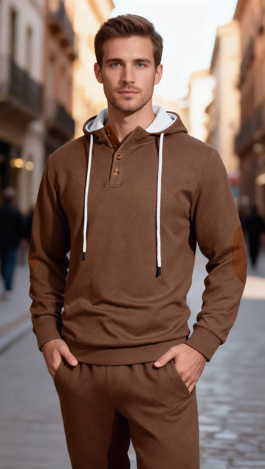 Men 2 Pieces Set Contrast Color Drawstring Hooded Sweatshirt And Sweatpants Casual Tracksuit Men Sweat Suits