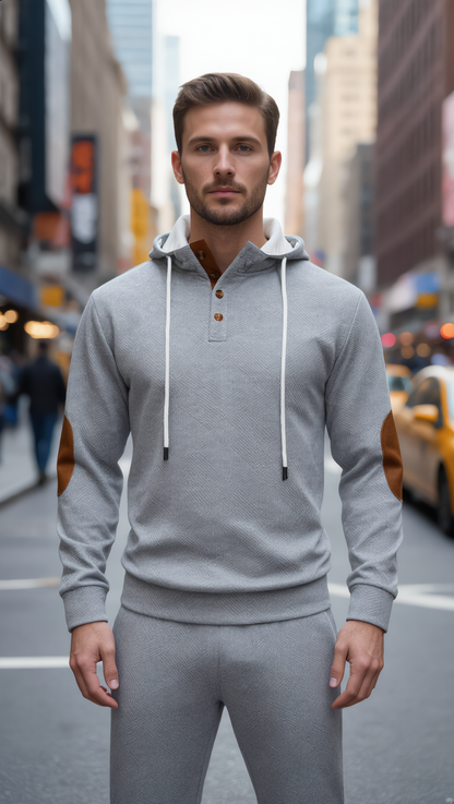 Men 2 Pieces Set Contrast Color Drawstring Hooded Sweatshirt And Sweatpants Casual Tracksuit Men Sweat Suits