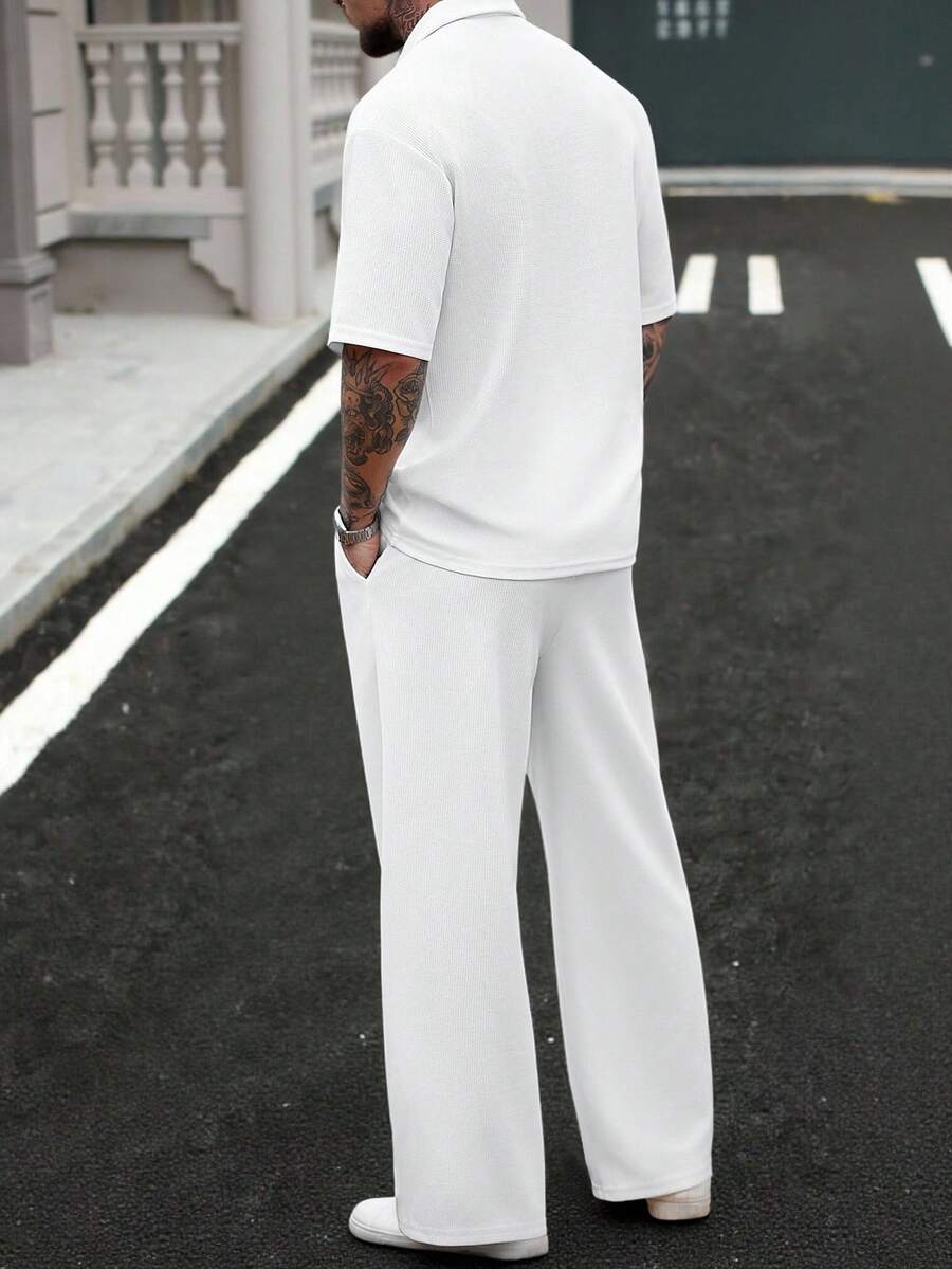 Men's Waffle-Knit Deep V-Neck Two-Piece Set