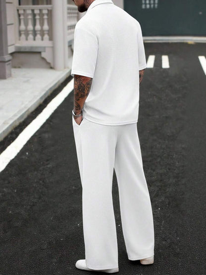 Men's Waffle-Knit Deep V-Neck Two-Piece Set