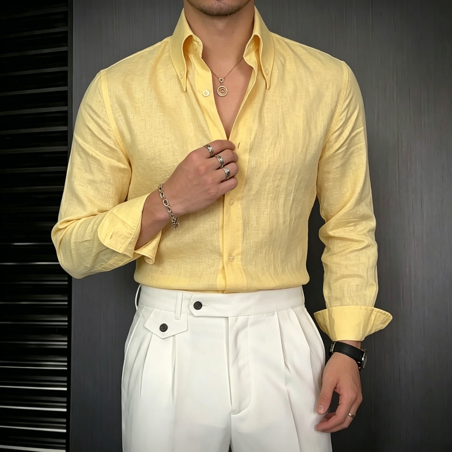 Men's Premium Solid Color Casual Slim-Fit Shirt