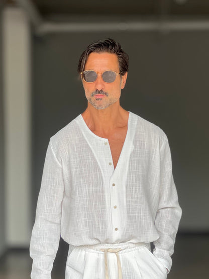 Men's Lightweight Linen Blend V-Neck Set