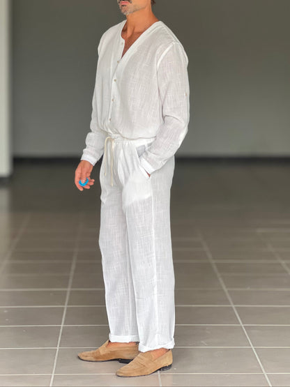 Men's Lightweight Linen Blend V-Neck Set