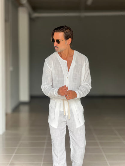 Men's Lightweight Linen Blend V-Neck Set