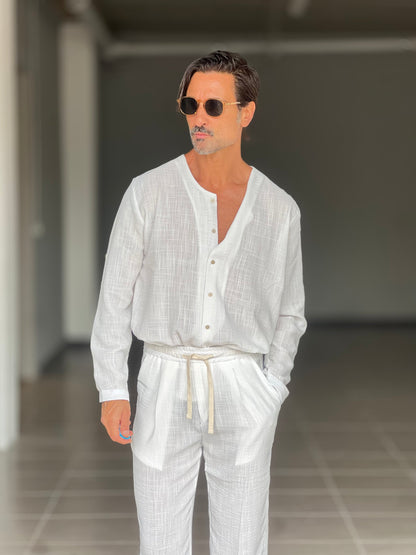 Men's Lightweight Linen Blend V-Neck Set