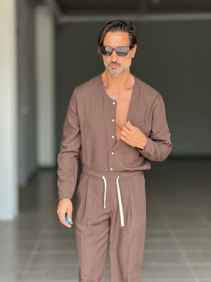 Men's Lightweight Linen Blend V-Neck Set