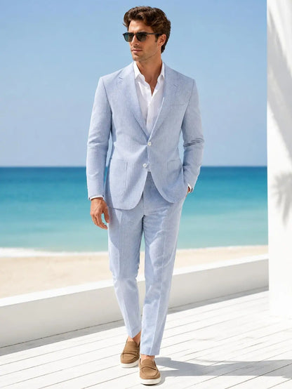 Menswear Men's 2-Piece Bubble Gauze Summer Slim Fit Outfits Suit
