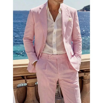 Menswear Men's 2-Piece Bubble Gauze Summer Slim Fit Outfits Suit