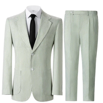 Menswear Men's 2-Piece Bubble Gauze Summer Slim Fit Outfits Suit