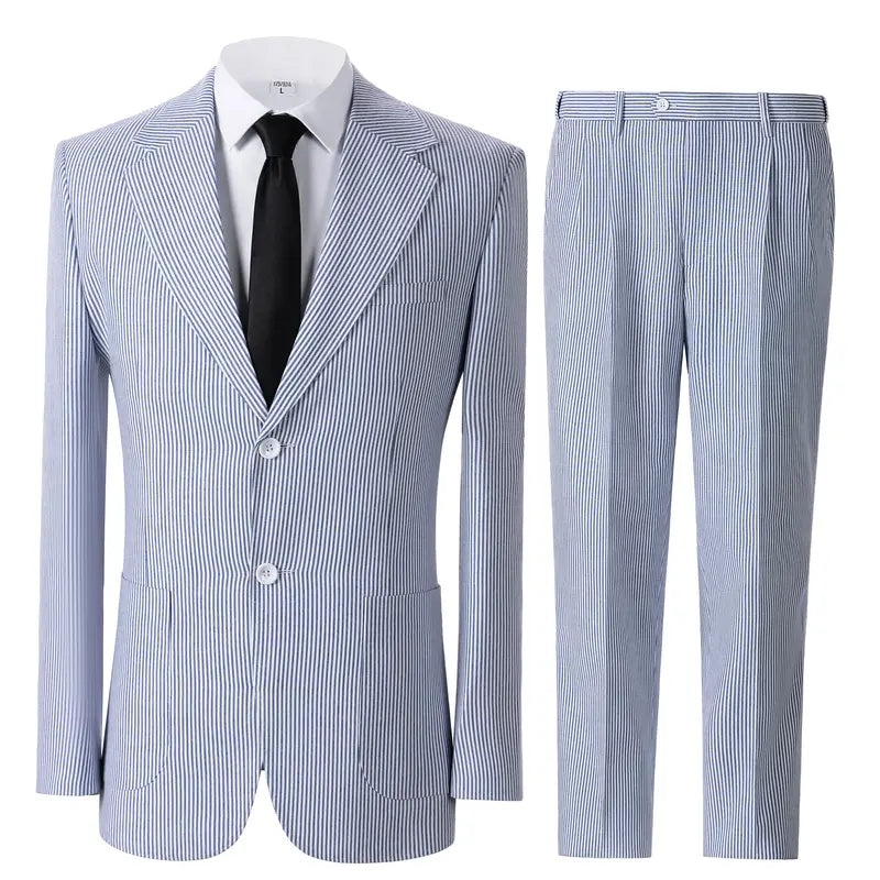 Menswear Men's 2-Piece Bubble Gauze Summer Slim Fit Outfits Suit