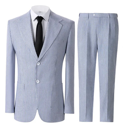 Menswear Men's 2-Piece Bubble Gauze Summer Slim Fit Outfits Suit