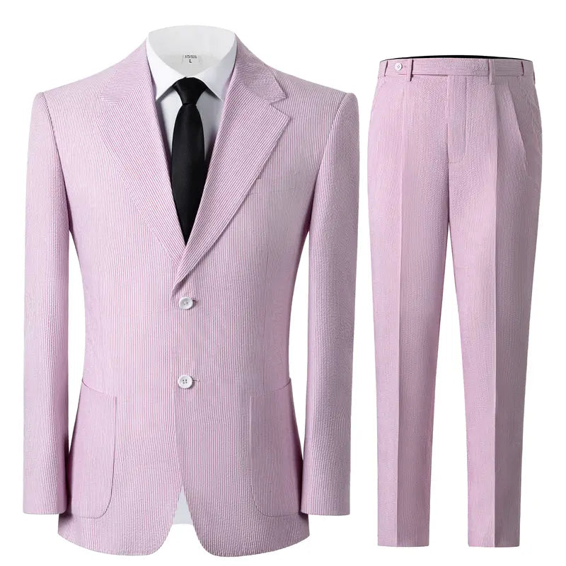 Menswear Men's 2-Piece Bubble Gauze Summer Slim Fit Outfits Suit
