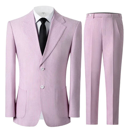 Menswear Men's 2-Piece Bubble Gauze Summer Slim Fit Outfits Suit