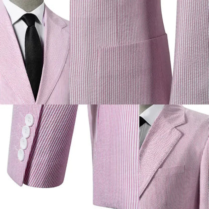 Menswear Men's 2-Piece Bubble Gauze Summer Slim Fit Outfits Suit