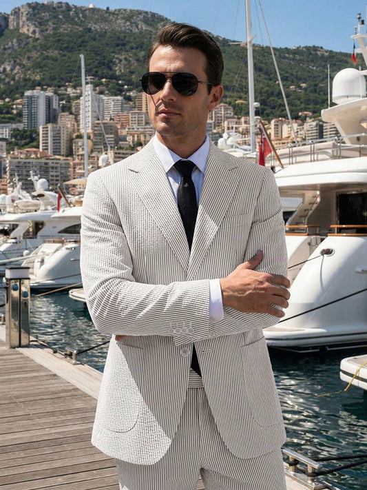 Menswear Men's 2-Piece Bubble Gauze Summer Slim Fit Outfits Suit