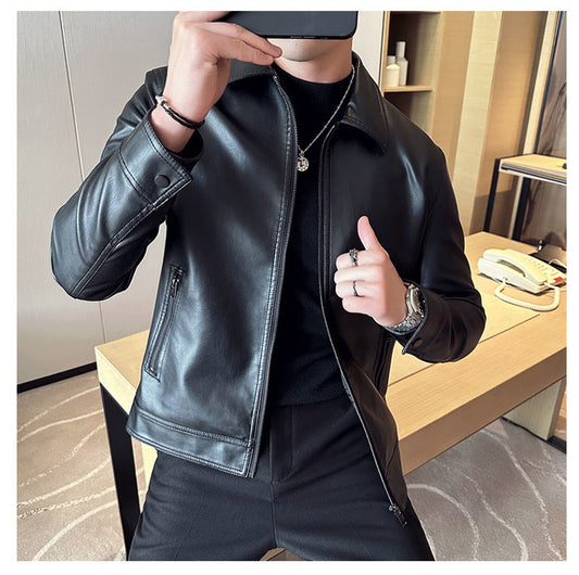 New fashion pu handsome tops casual slim leather jackets spring and autumn wear