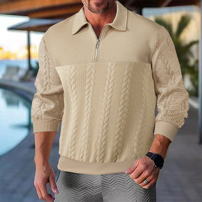 Retro Casual Cozy Cable-Knit Half-Zip Sweater