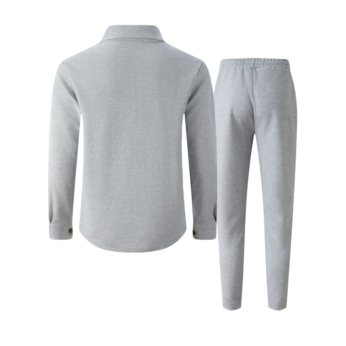 🆕🔥New waffle-print solid color double-pocket cardigan shirt set