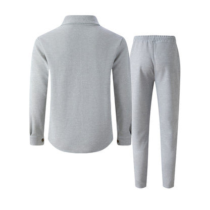 🆕🔥New waffle-print solid color double-pocket cardigan shirt set