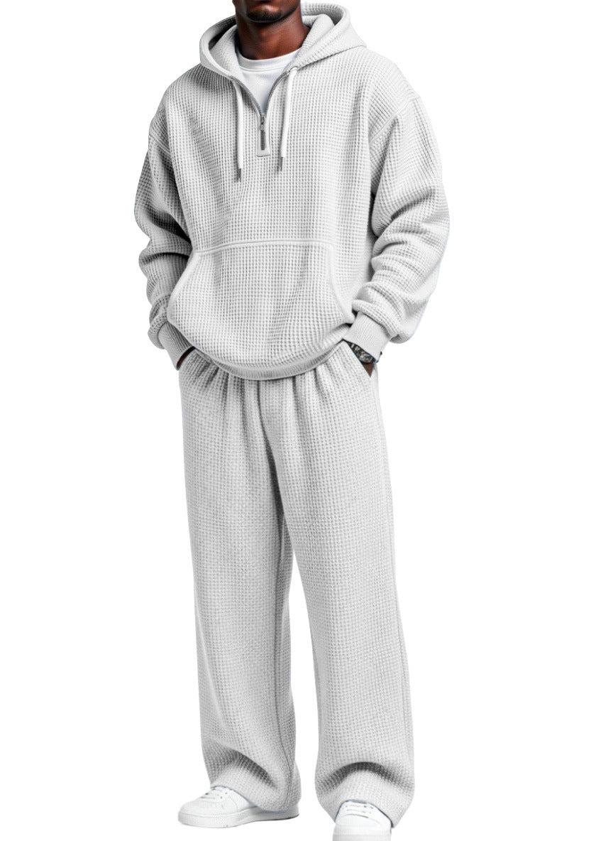 Men’s Waffle Knit Hoodie Set – Breathable Premium Tracksuit
