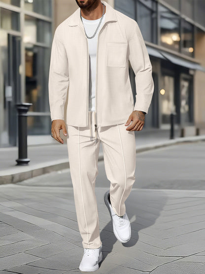 Solid color zipper placket lapel slim fit men's jacket suit