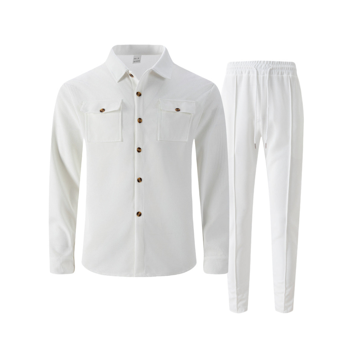 🆕🔥New waffle-print solid color double-pocket cardigan shirt set