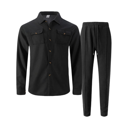 🆕🔥New waffle-print solid color double-pocket cardigan shirt set