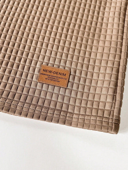 Men's Summer Casual Commuter Embellished Textured Fabric Half-Zip Polo Shirt And Seam Front Pants Set, Men 2 Pieces Outfit, Old Money Style, Cozy Outfits