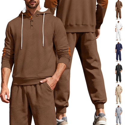 Jacquard Hoodie Street Style Casual Sports Hooded Two-Piece Set