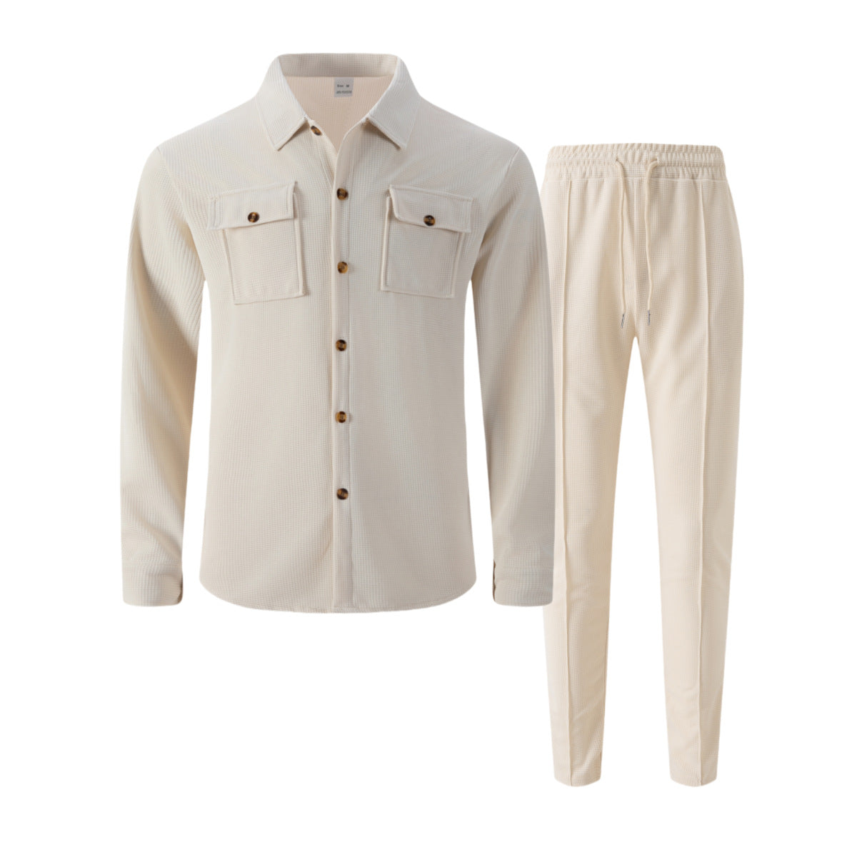 🆕🔥New waffle-print solid color double-pocket cardigan shirt set