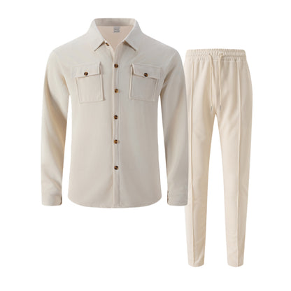 🆕🔥New waffle-print solid color double-pocket cardigan shirt set