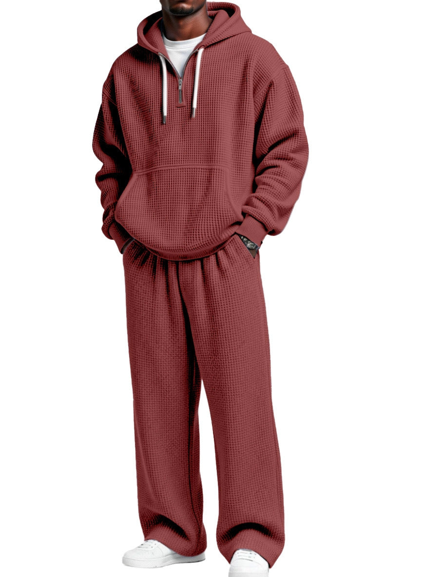 Men’s Waffle Knit Hoodie Set – Breathable Premium Tracksuit