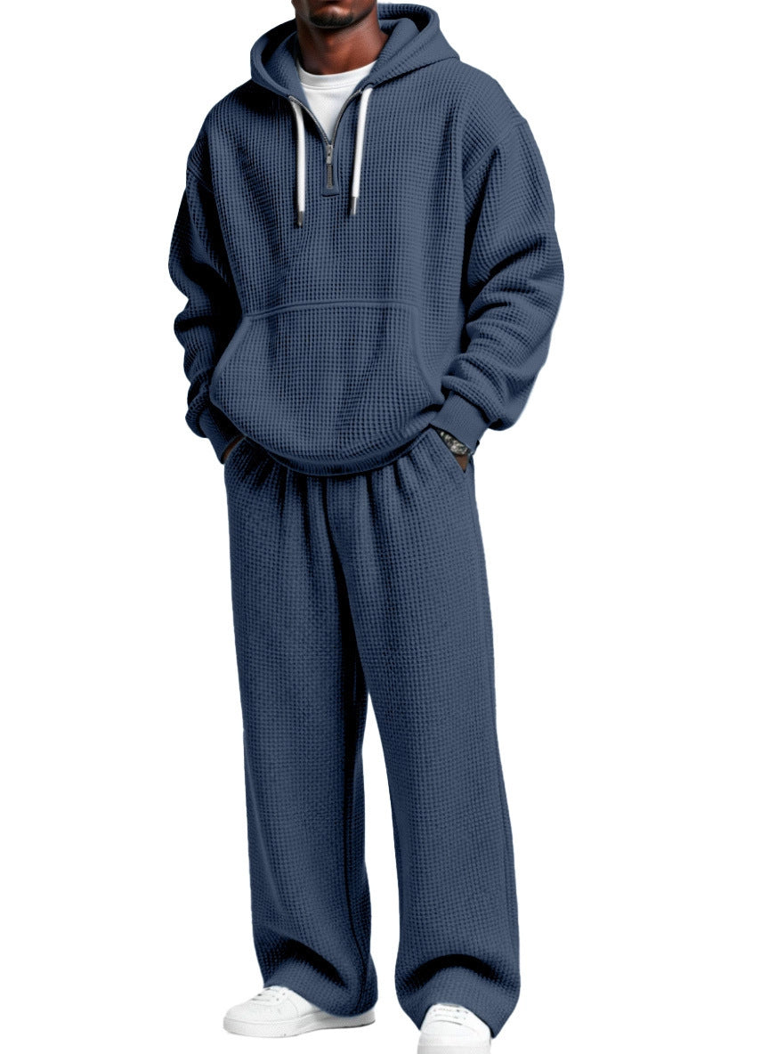 Men’s Waffle Knit Hoodie Set – Breathable Premium Tracksuit
