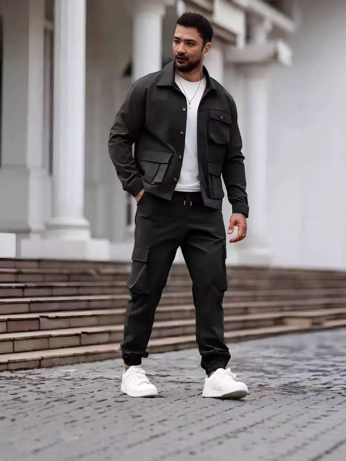 Multi-pocket tough guy jacket set