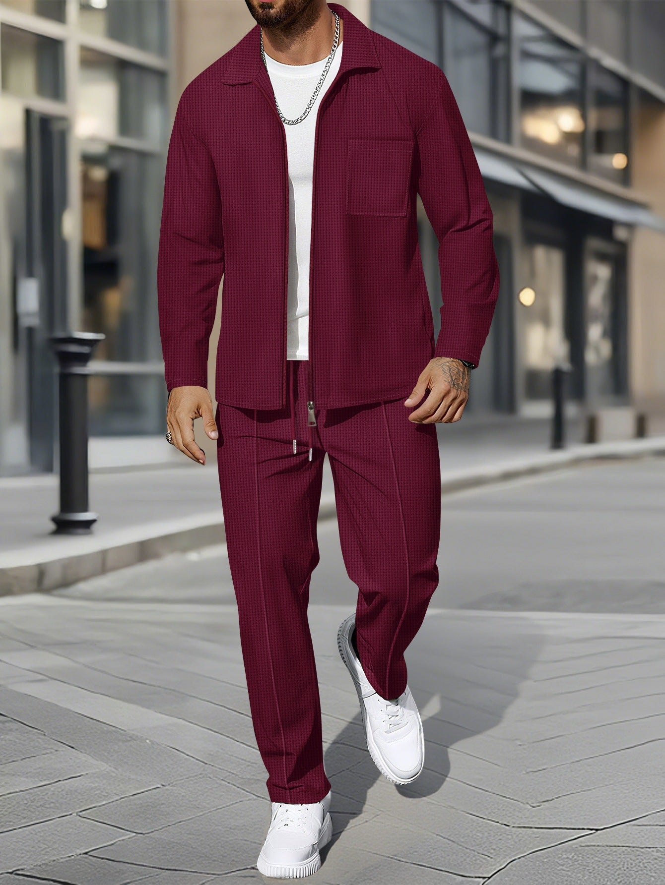 Solid color zipper placket lapel slim fit men's jacket suit