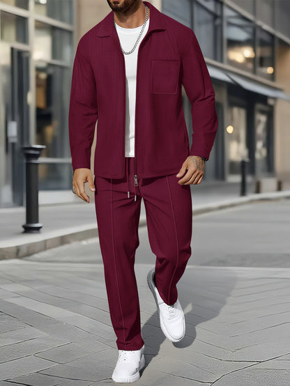 Solid color zipper placket lapel slim fit men's jacket suit