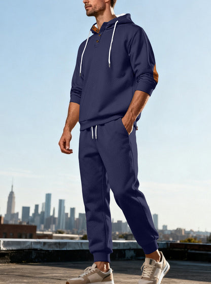 Jacquard Hoodie Street Style Casual Sports Hooded Two-Piece Set