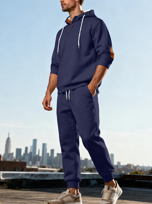 Jacquard Hoodie Street Style Casual Sports Hooded Two-Piece Set