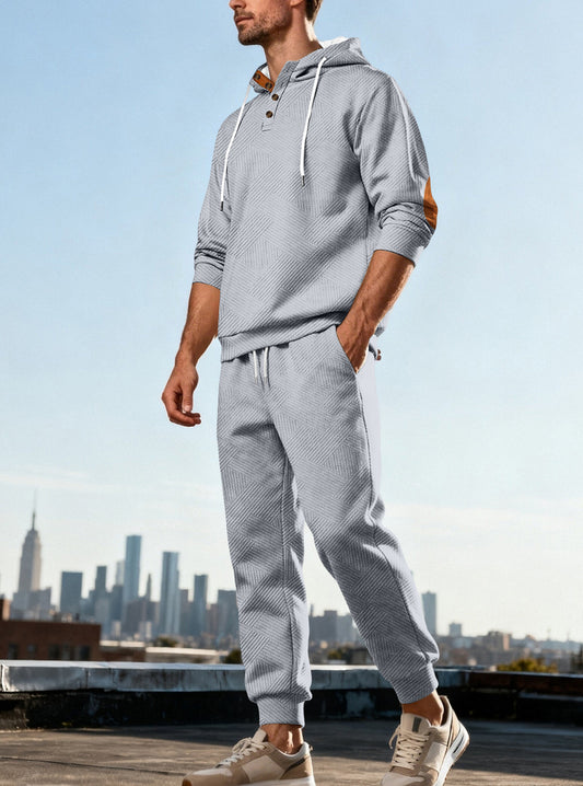 Jacquard Hoodie Street Style Casual Sports Hooded Two-Piece Set