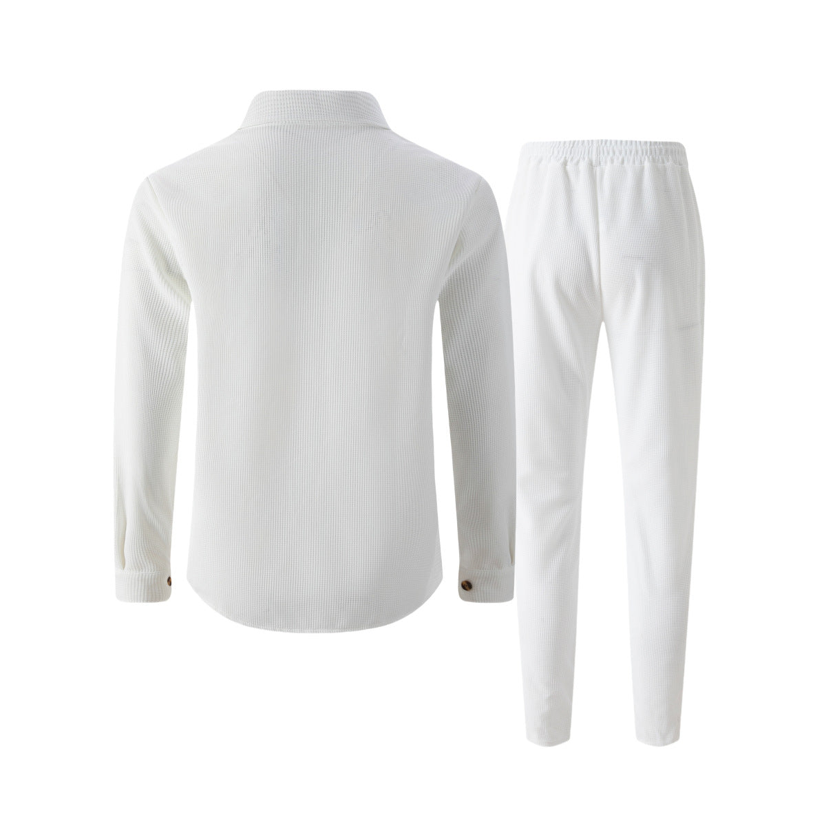 🆕🔥New waffle-print solid color double-pocket cardigan shirt set