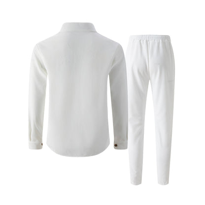 🆕🔥New waffle-print solid color double-pocket cardigan shirt set