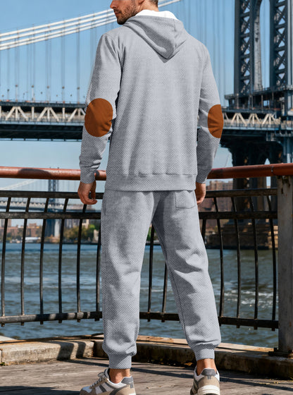 Jacquard Hoodie Street Style Casual Sports Hooded Two-Piece Set