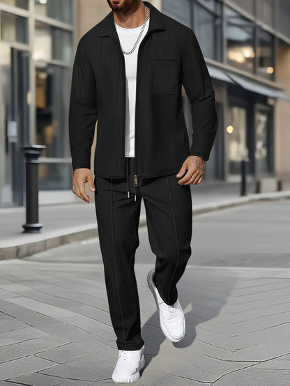 Solid color zipper placket lapel slim fit men's jacket suit