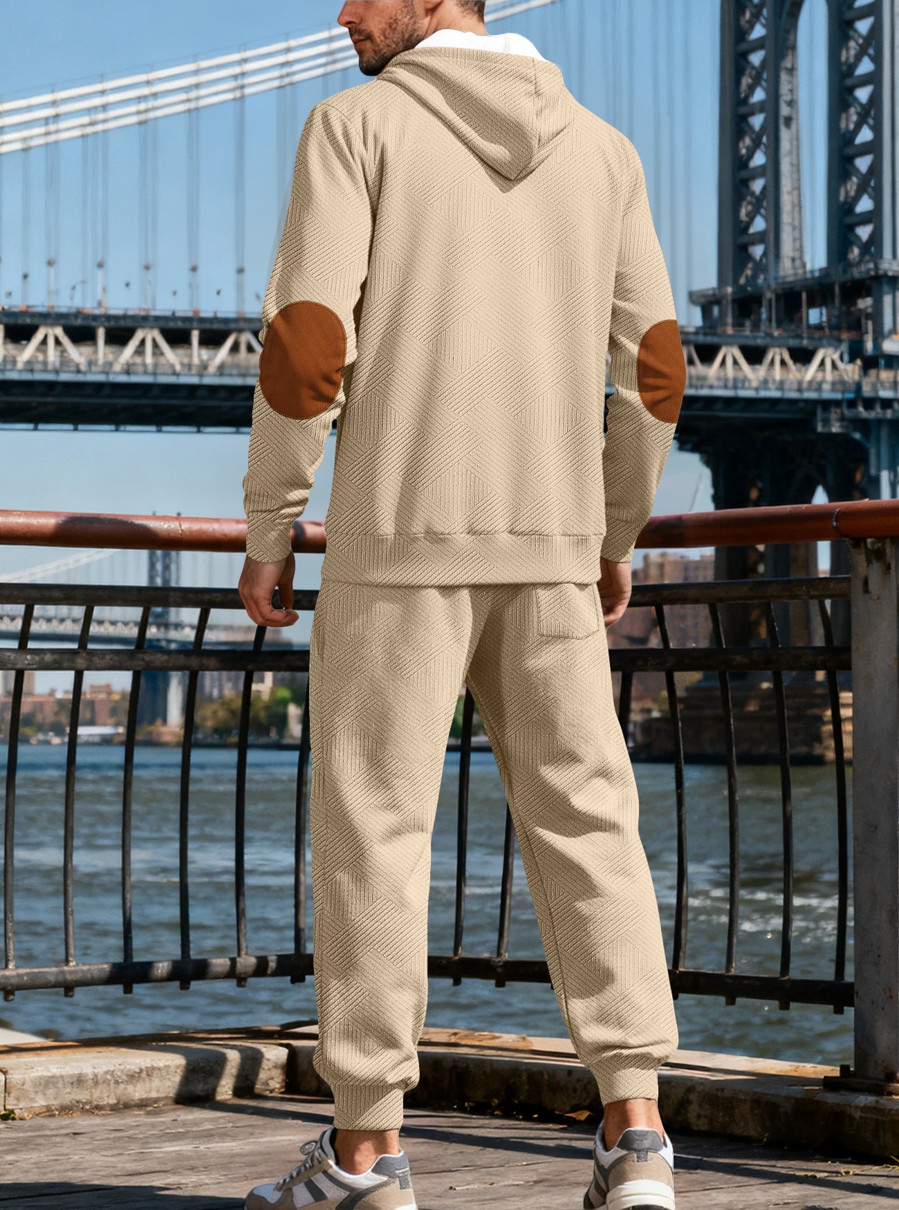 Jacquard Hoodie Street Style Casual Sports Hooded Two-Piece Set